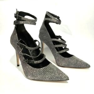 MICHAEL Michael Kors Tia Strappy Sparkle Pump in Anthracite Grey Women's Size 9